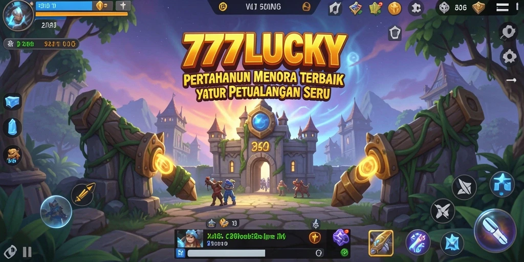 Tangkapan layar gameplay 777LUCKY yang menampilkan aksi Tower Defense yang intens.
