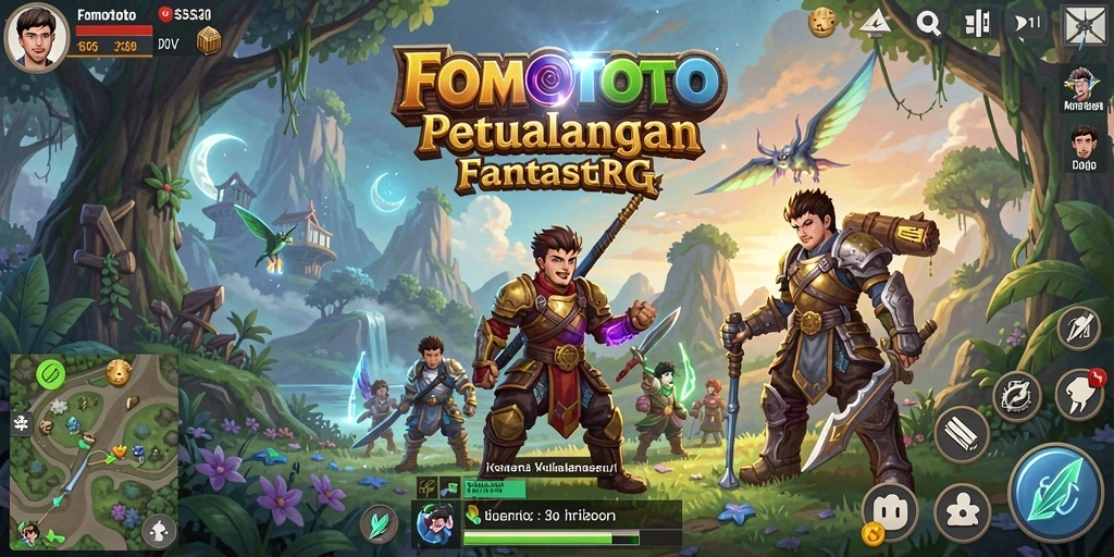 Screenshot gameplay FOMOTOTO menunjukkan petualangan menegangkan di dunia fantasi.
