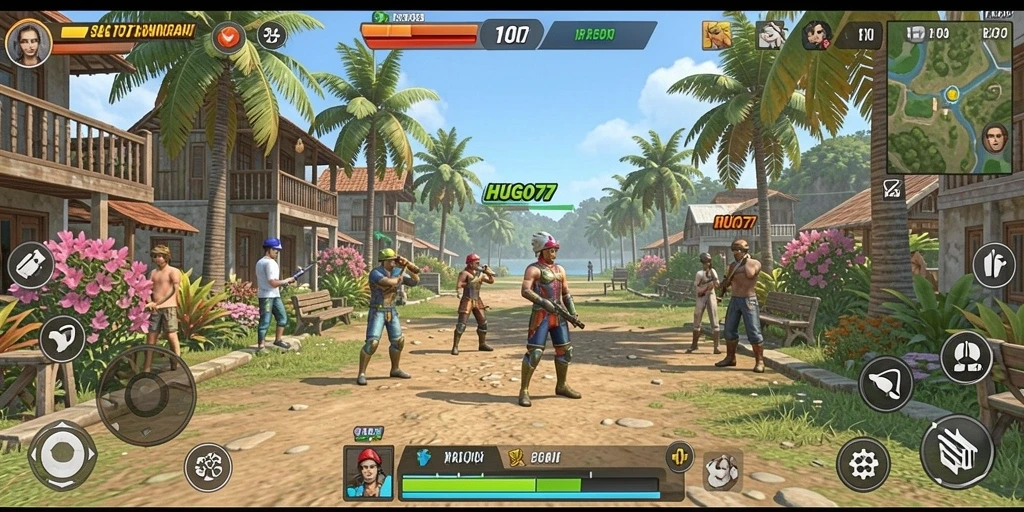 Tangkapan layar <strong>HUGO77</strong> menunjukkan karakter yang lucu dan penuh aksi dalam gameplay.