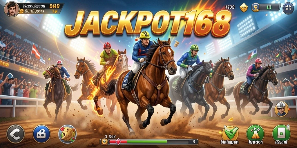 Screenshot dari gameplay menegangkan JACKPOT168 di lintasan balap.