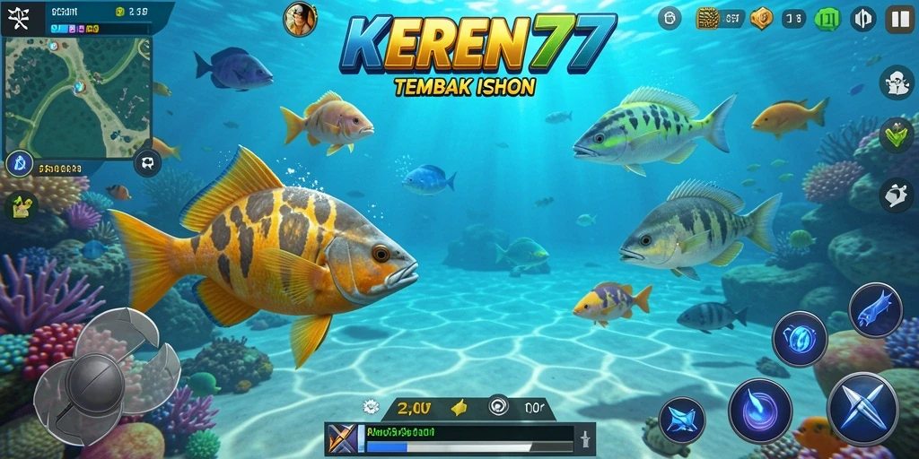 Tangkapan layar utama KEREN77 menampilkan gameplay seru Tembak Ikan.