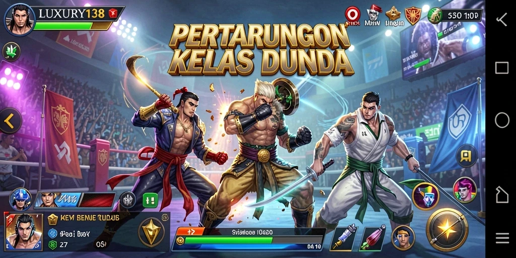 Tampilan gameplay mendebarkan di LUXURY138 dengan karakter bertarung.