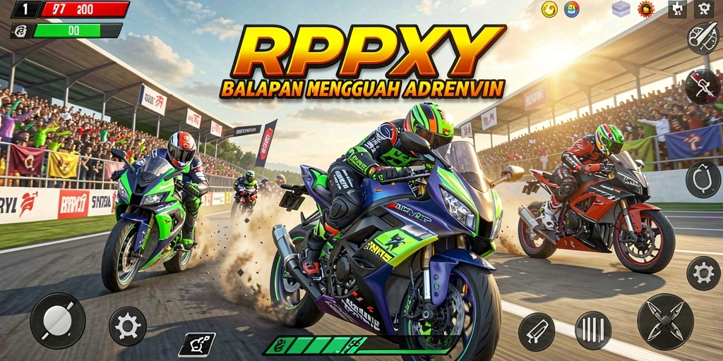 Tampilan gameplay balapan motor yang mendebarkan dan penuh aksi.