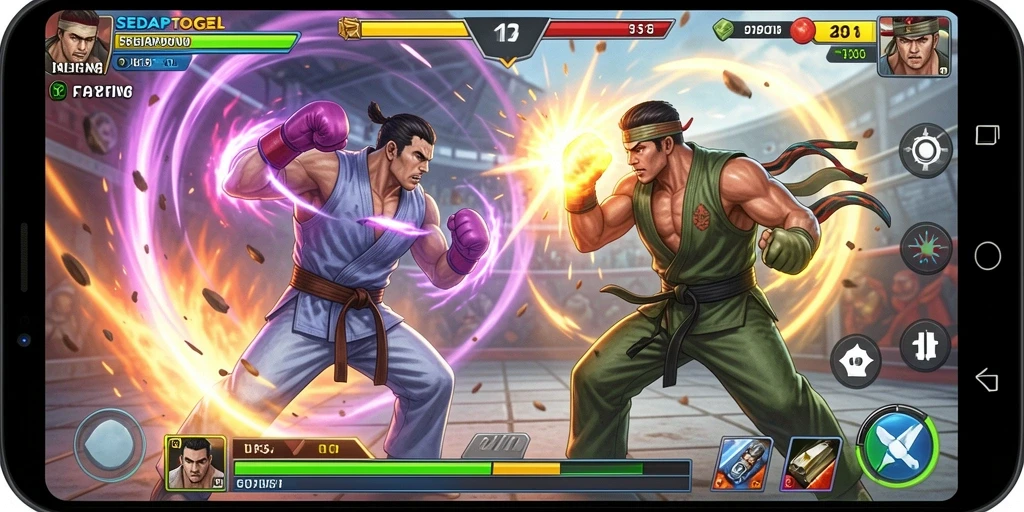 Tampilan gameplay SEDAPTOGEL yang mendebarkan dan penuh aksi pertarungan.