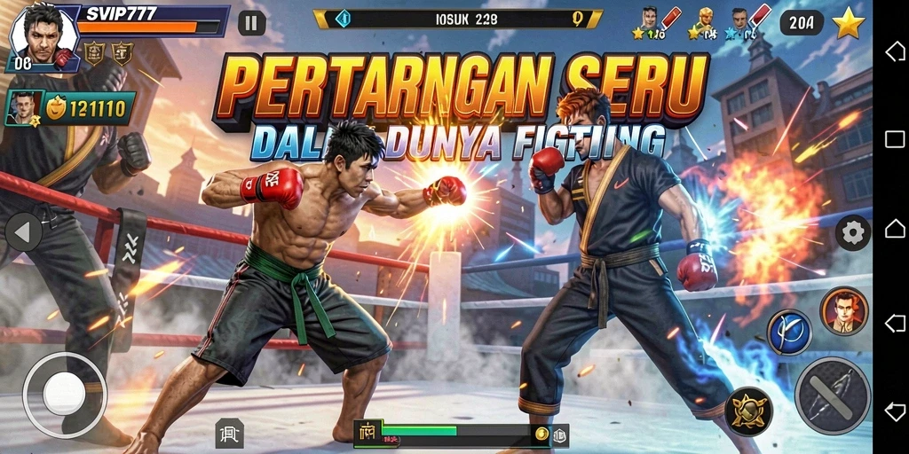 Screenshot gameplay SVIP777 menunjukkan aksi pertarungan yang mendebarkan.