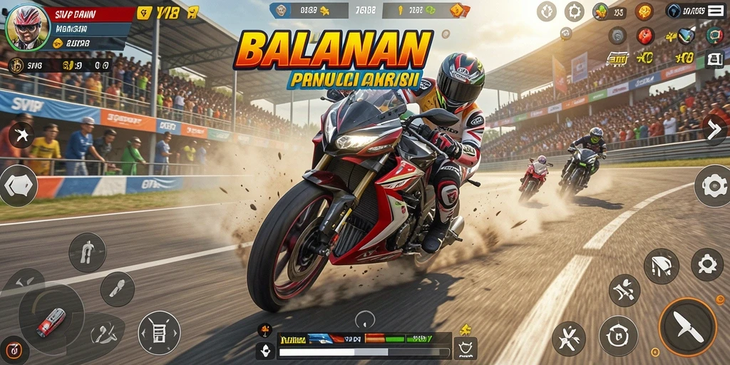 Tampilan gameplay SVIP8 menunjukkan aksi balapan motor yang mendebarkan.
