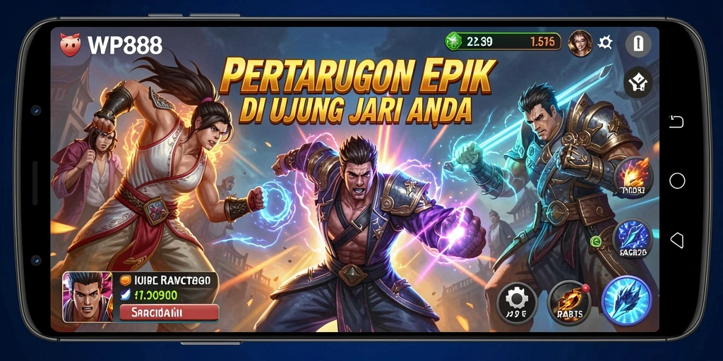 Tampilan gameplay seru dalam WP888, tantangan melawan karakter bertarung.
